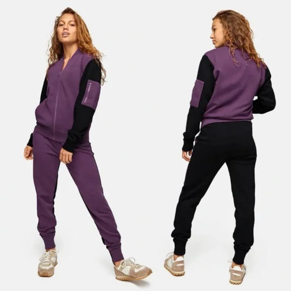 Outdoor Voices Tracksuit Set Pickup Bomber Sweatshirt Pants Purple Black Medium